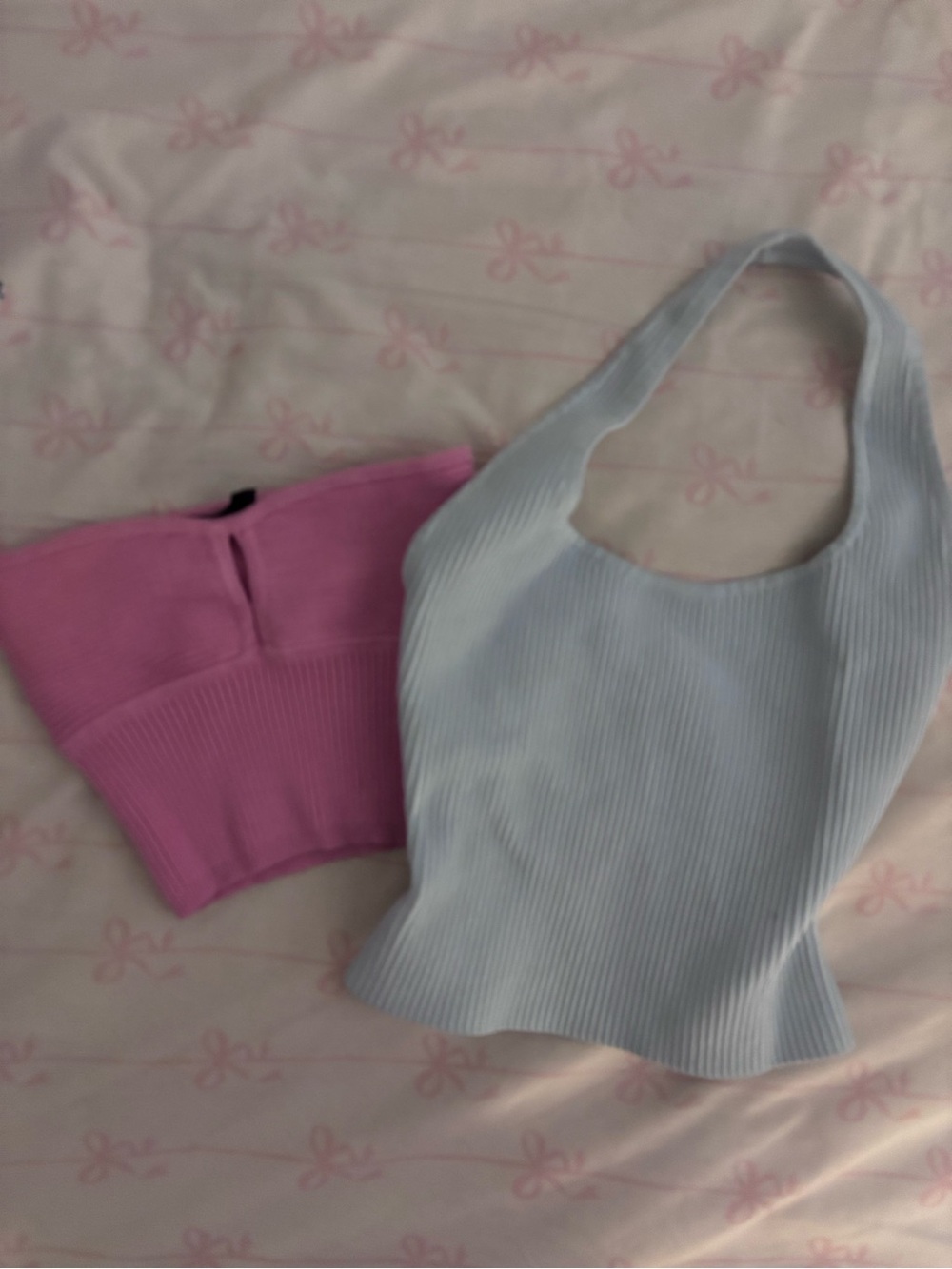 BUNDLE Aritzia Pink Ribbed Tube Top & Light Blue Ribbed Halter Tank